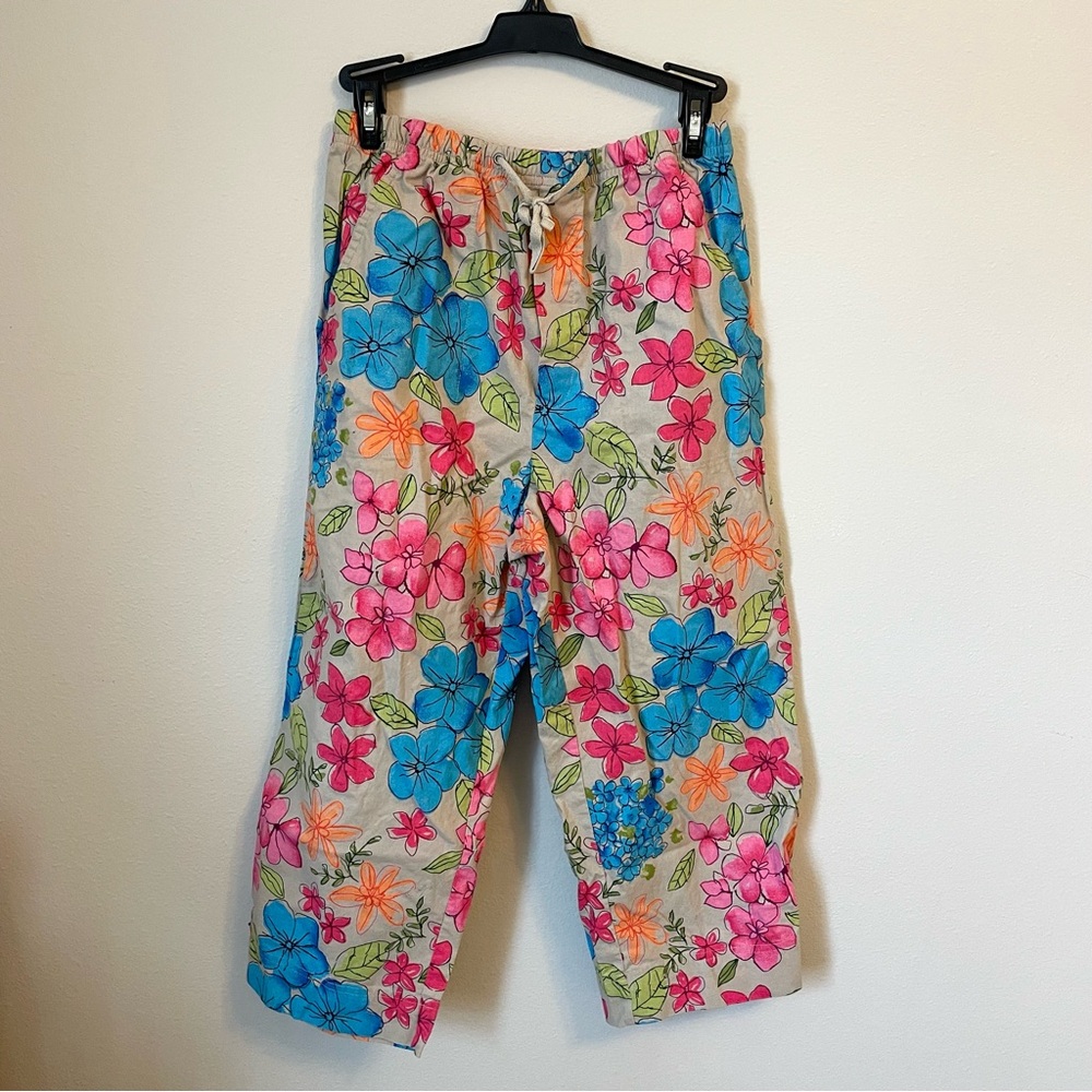 White Stag - Hawaiian Floral Capri Pants with Drawstring Waist- Size S (4-6)